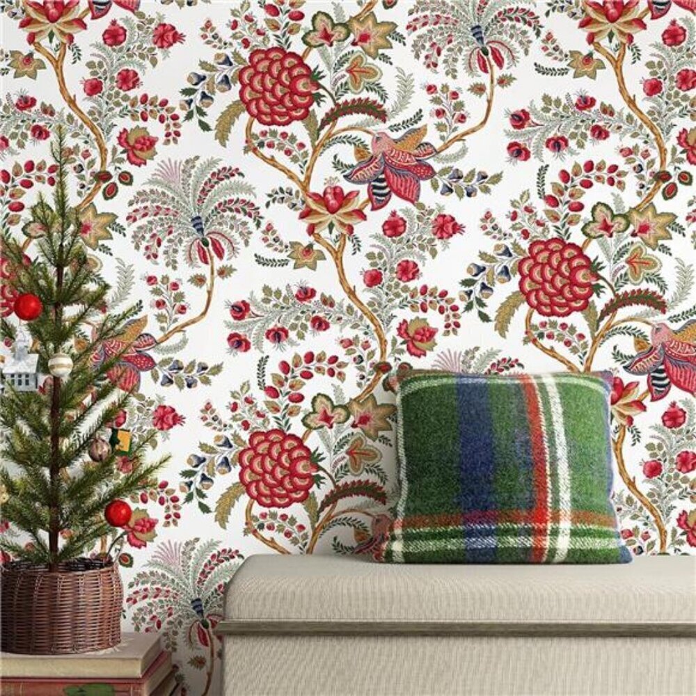 Vintage Red Floral Peel & Stick Wallpaper for Bedroom